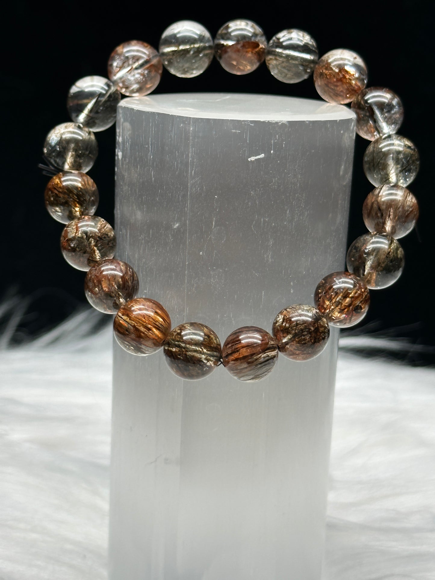 Discover the Power of Rare Rutilated Quartz Crystal with Our Exquisite Bracelet - 10mm Bead Size