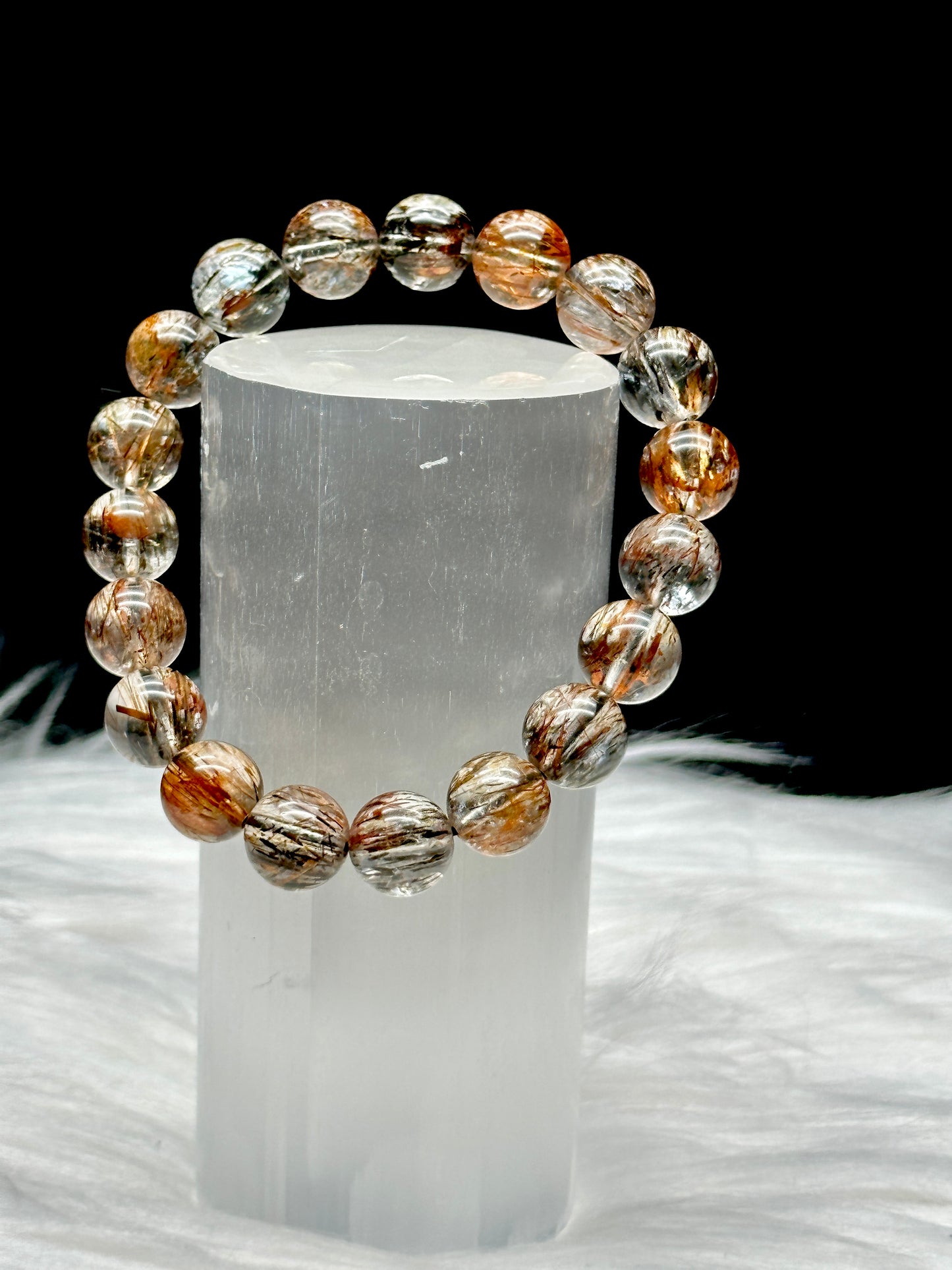 Discover the Power of Rare Rutilated Quartz Crystal with Our Exquisite Bracelet - 10mm Bead Size