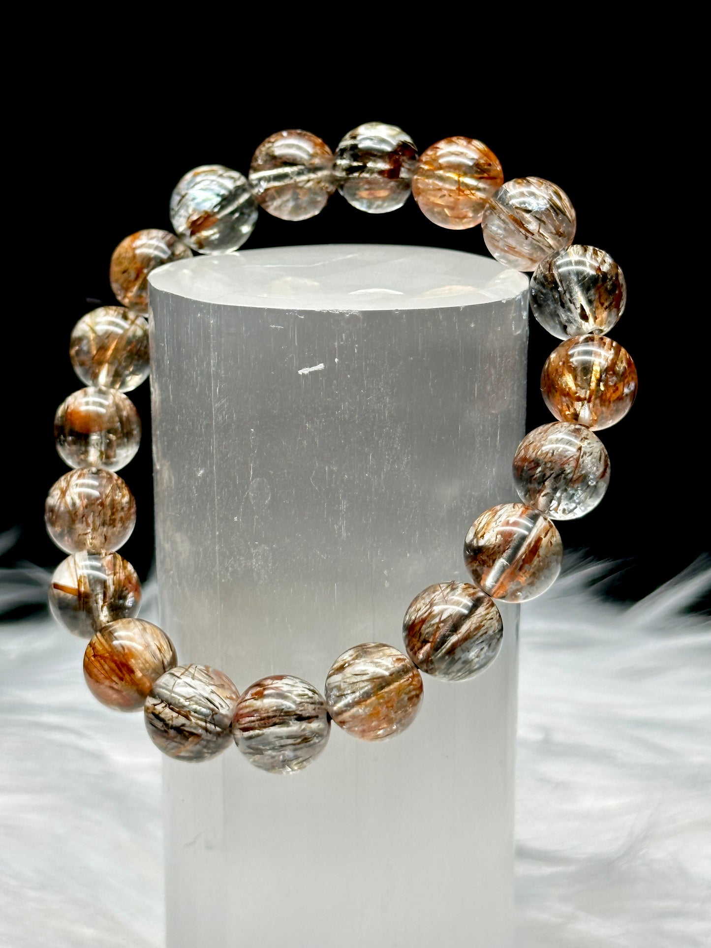 Discover the Power of Rare Rutilated Quartz Crystal with Our Exquisite Bracelet - 10mm Bead Size