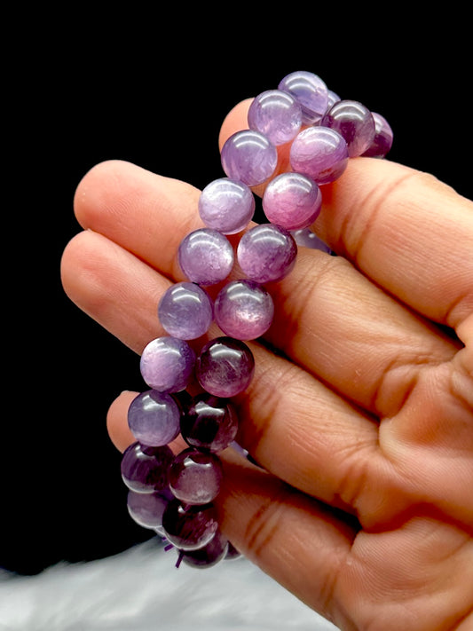 Gem Lepidolite Crystal Bracelet - 9.4 mm Bead Size