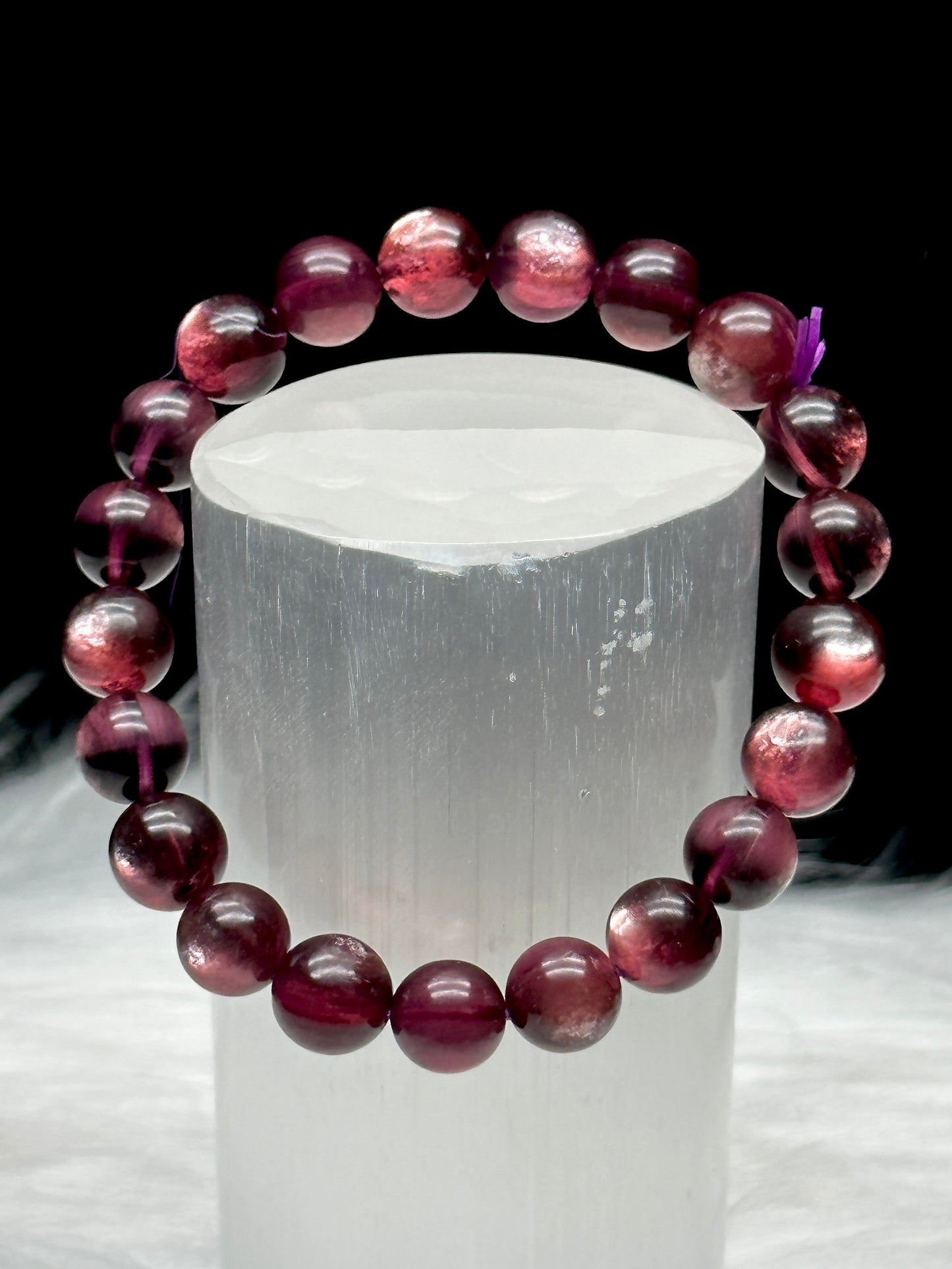 Natural Gemmy Lepidolite Crystal Bracelet - 9.3 mm bead size