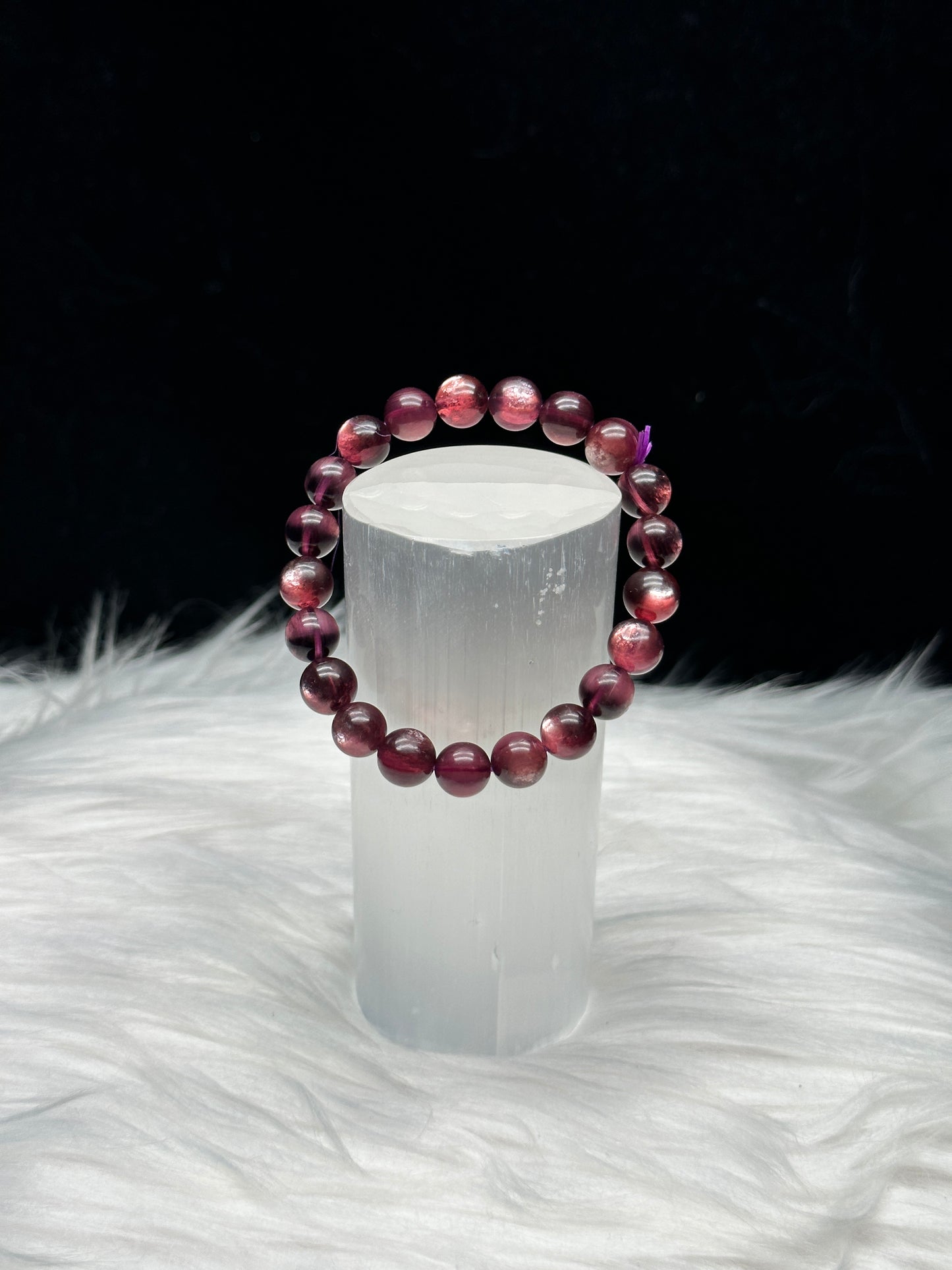 Natural Gemmy Lepidolite Crystal Bracelet - 9.3 mm bead size