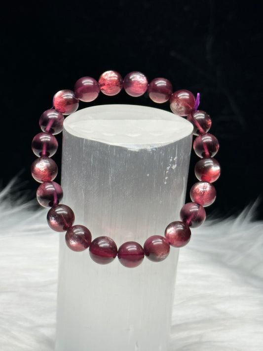 Natural Gemmy Lepidolite Crystal Bracelet - 9.3 mm bead size