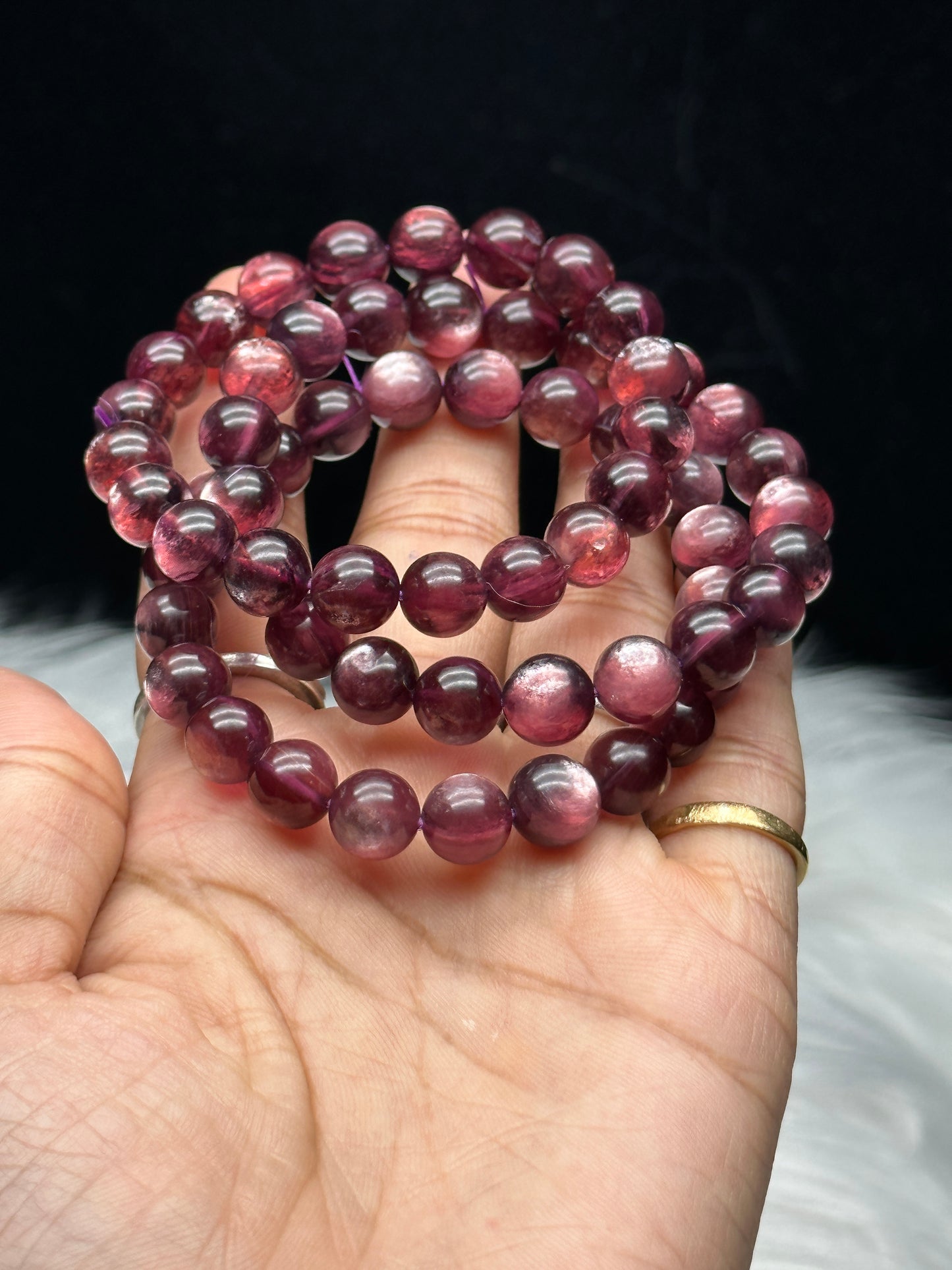 Natural Gemmy Lepidolite Crystal Bracelet - 9.3 mm bead size