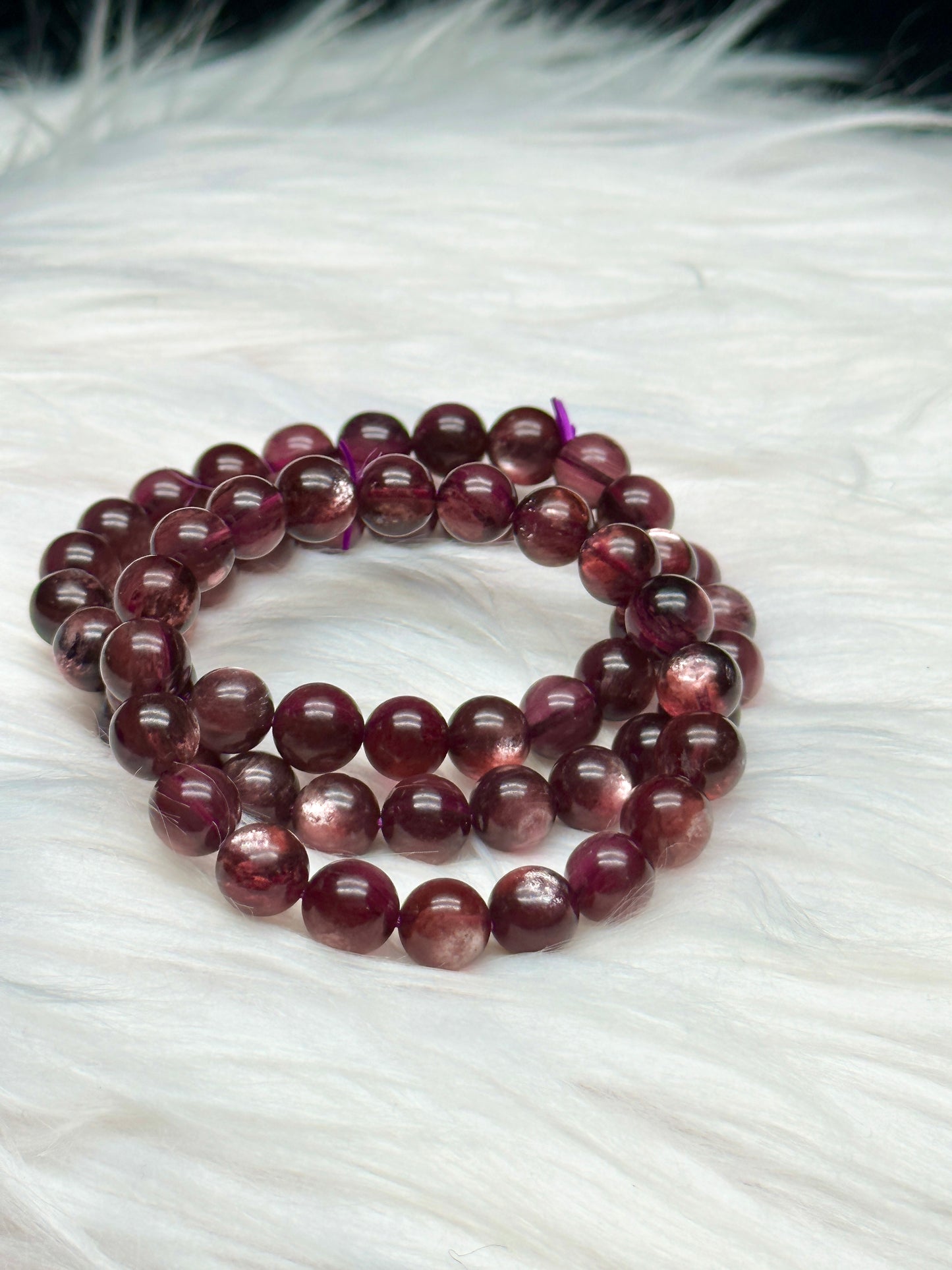 Natural Gemmy Lepidolite Crystal Bracelet - 9.3 mm bead size