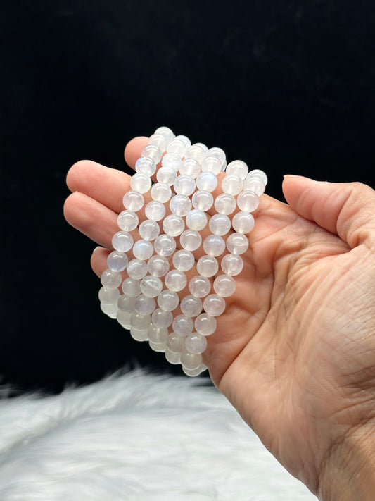 White Moonstone Crystal Bracelet - 8mm Bead Size