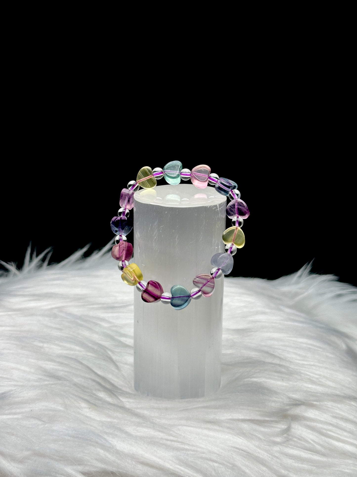 Rainbow Fluorite Crystal Heart Bracelet - Embrace the Healing Spectrum of Energy