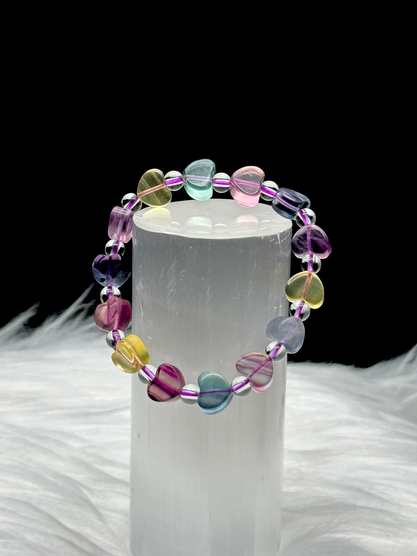 Rainbow Fluorite Crystal Heart Bracelet - Embrace the Healing Spectrum of Energy