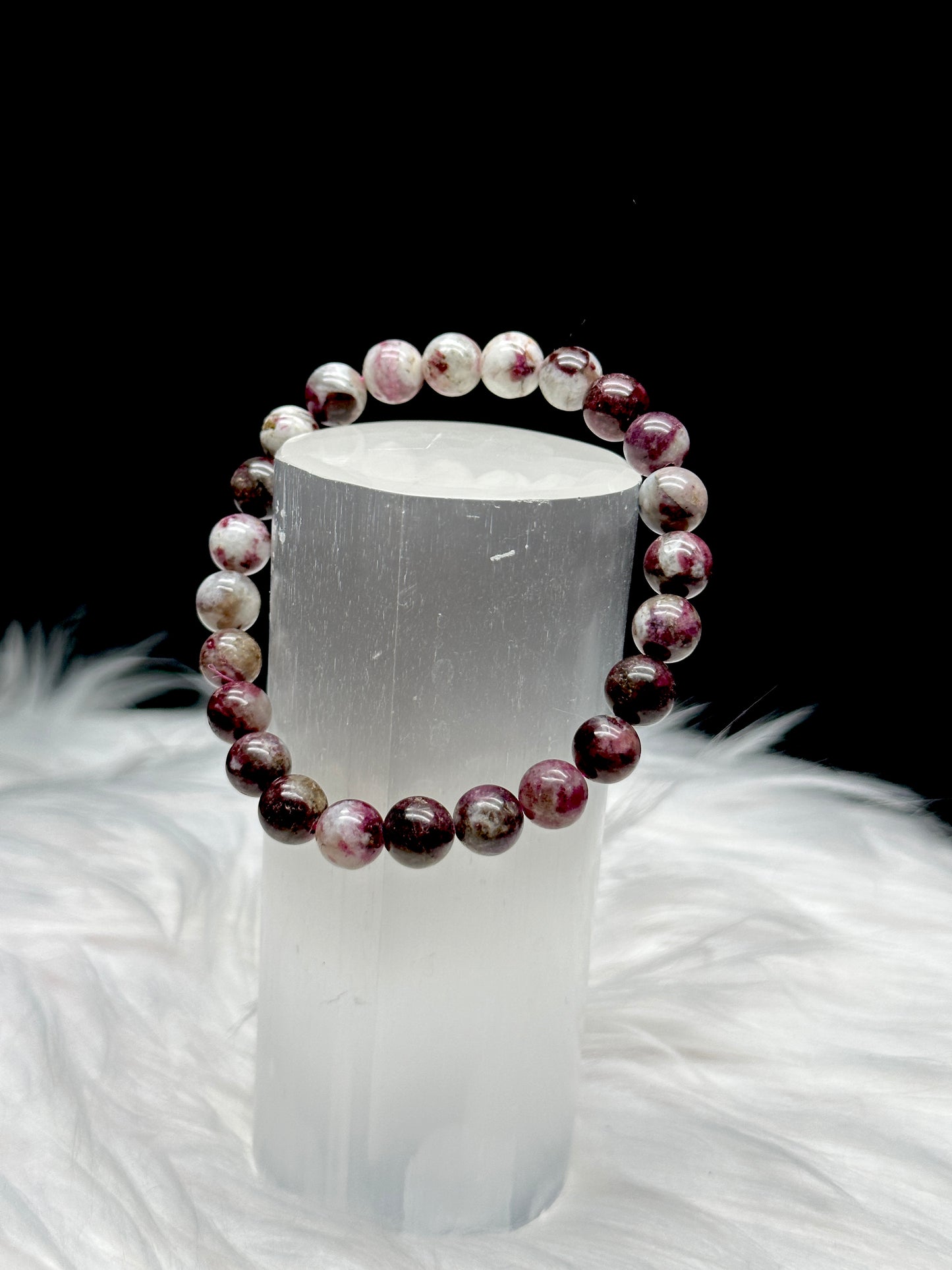 Pink Tourmaline Crystal Bracelet for Positive Vibes: Love-infused Elegance, 8.4mm bead size