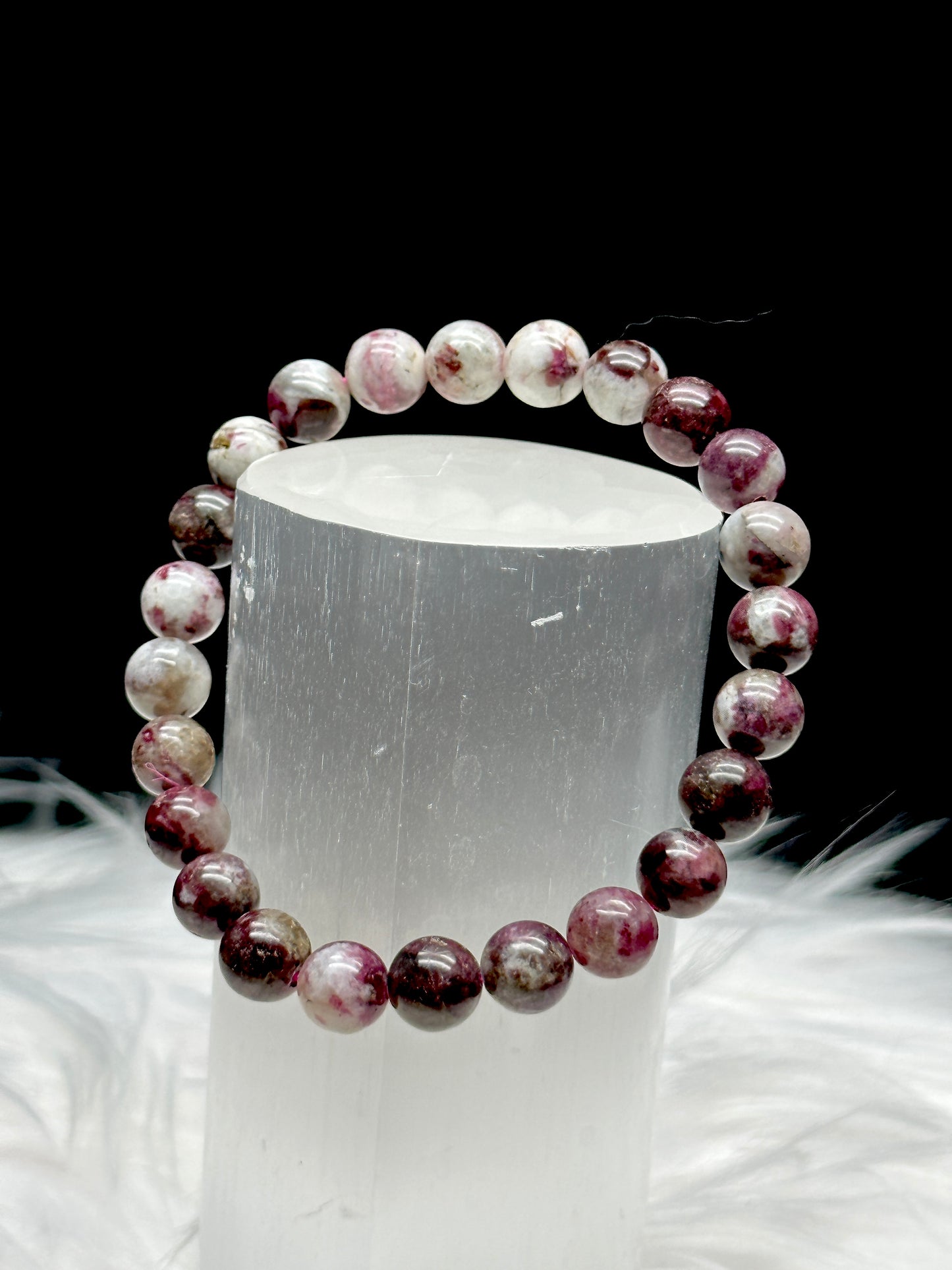 Pink Tourmaline Crystal Bracelet for Positive Vibes: Love-infused Elegance, 8.4mm bead size