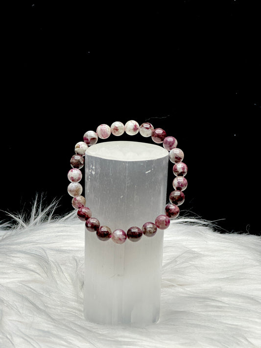 Pink Tourmaline Crystal Bracelet for Positive Vibes: Love-infused Elegance, 8.4mm bead size