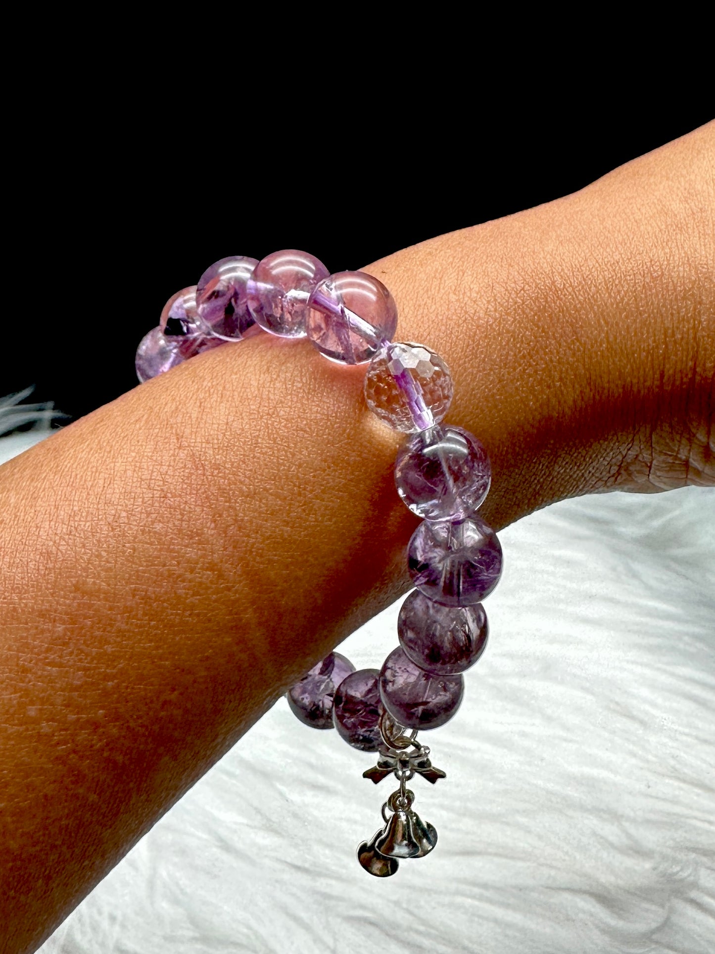 High-Quality Amethyst and Clear Quartz with S925 Sterling Silver Charms - 10mm bead Size