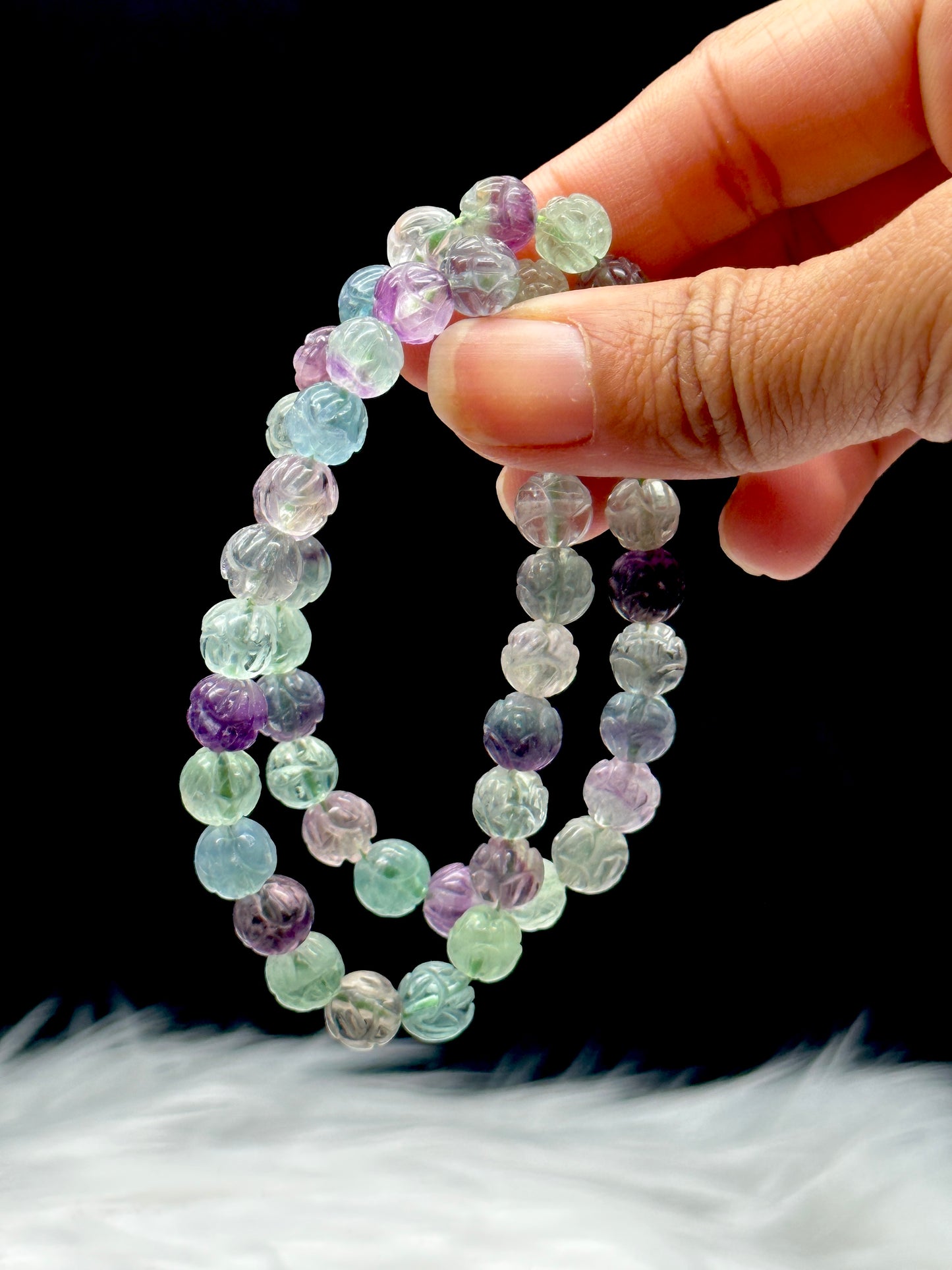 High-Quality Fluorite Crystal Bracelet with Lotus Carved Beads - Experience the Healing Energy