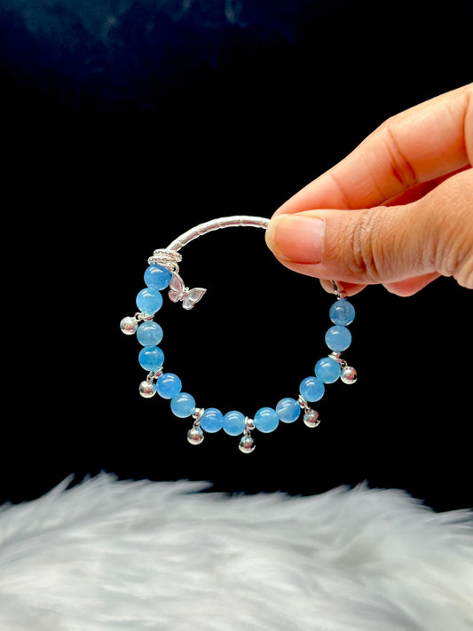 High-Quality Aquamarine Crystal Bracelet with Sterling Silver Butterfly Charms - Harness the Healing Energy