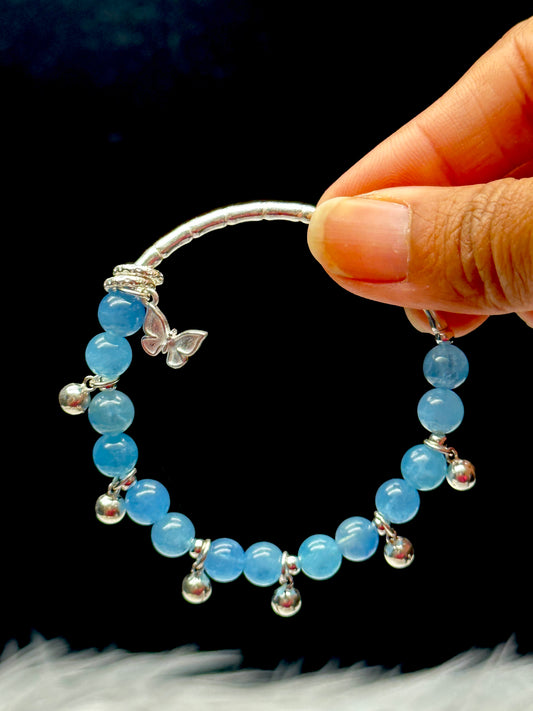 High-Quality Aquamarine Crystal Bracelet with Sterling Silver Butterfly Charms - Harness the Healing Energy