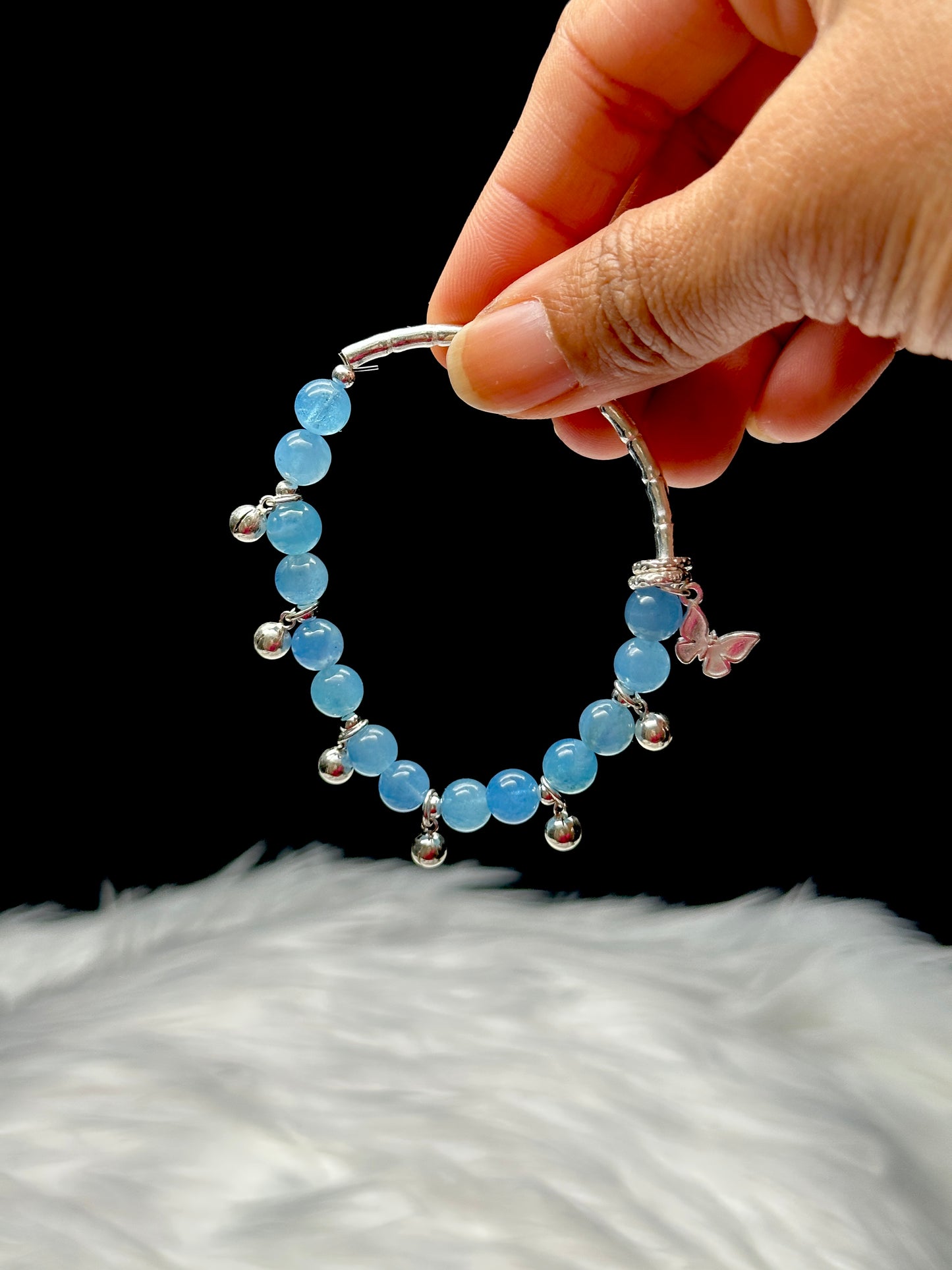 High-Quality Aquamarine Crystal Bracelet with Sterling Silver Butterfly Charms - Harness the Healing Energy