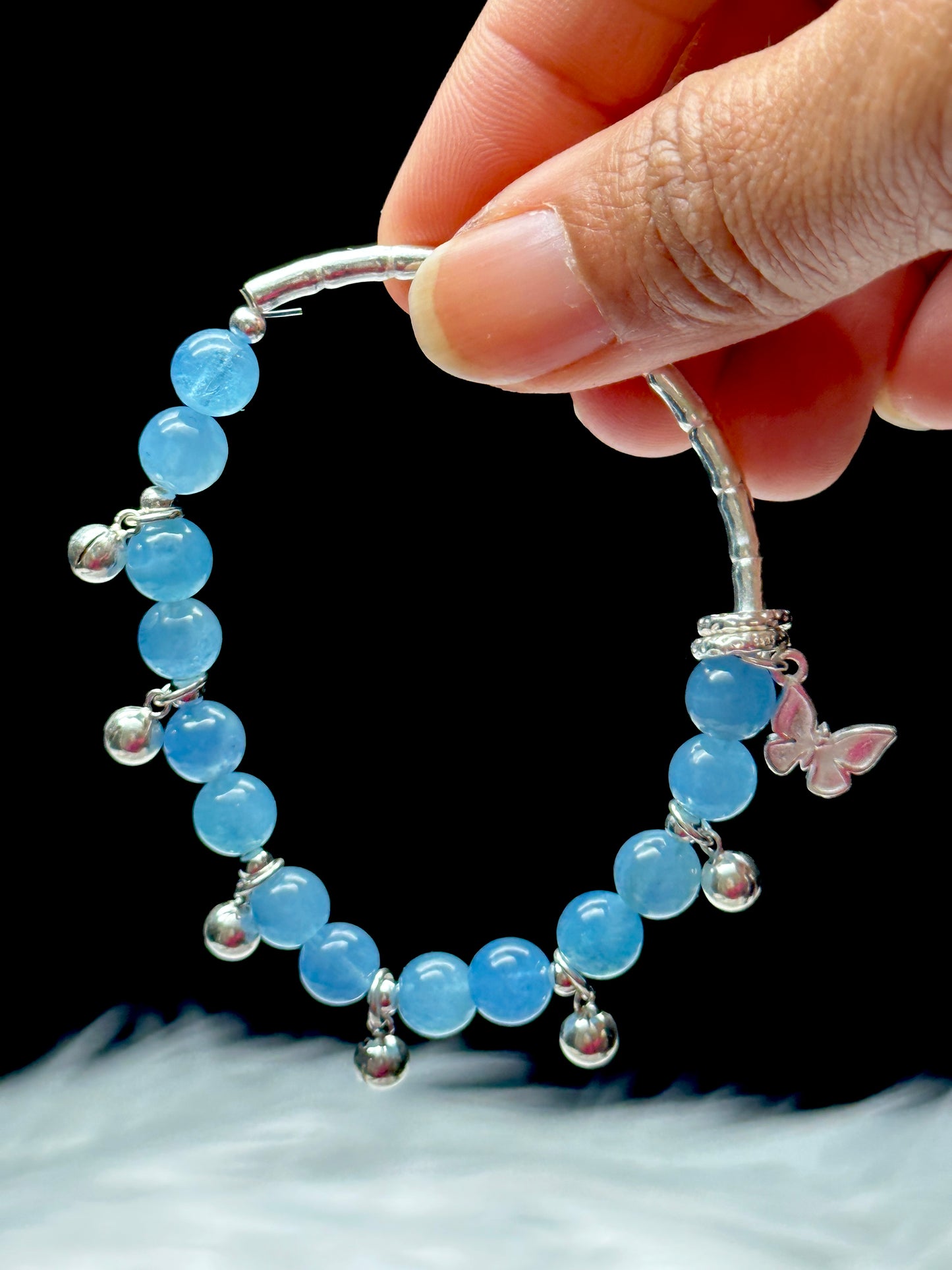 High-Quality Aquamarine Crystal Bracelet with Sterling Silver Butterfly Charms - Harness the Healing Energy