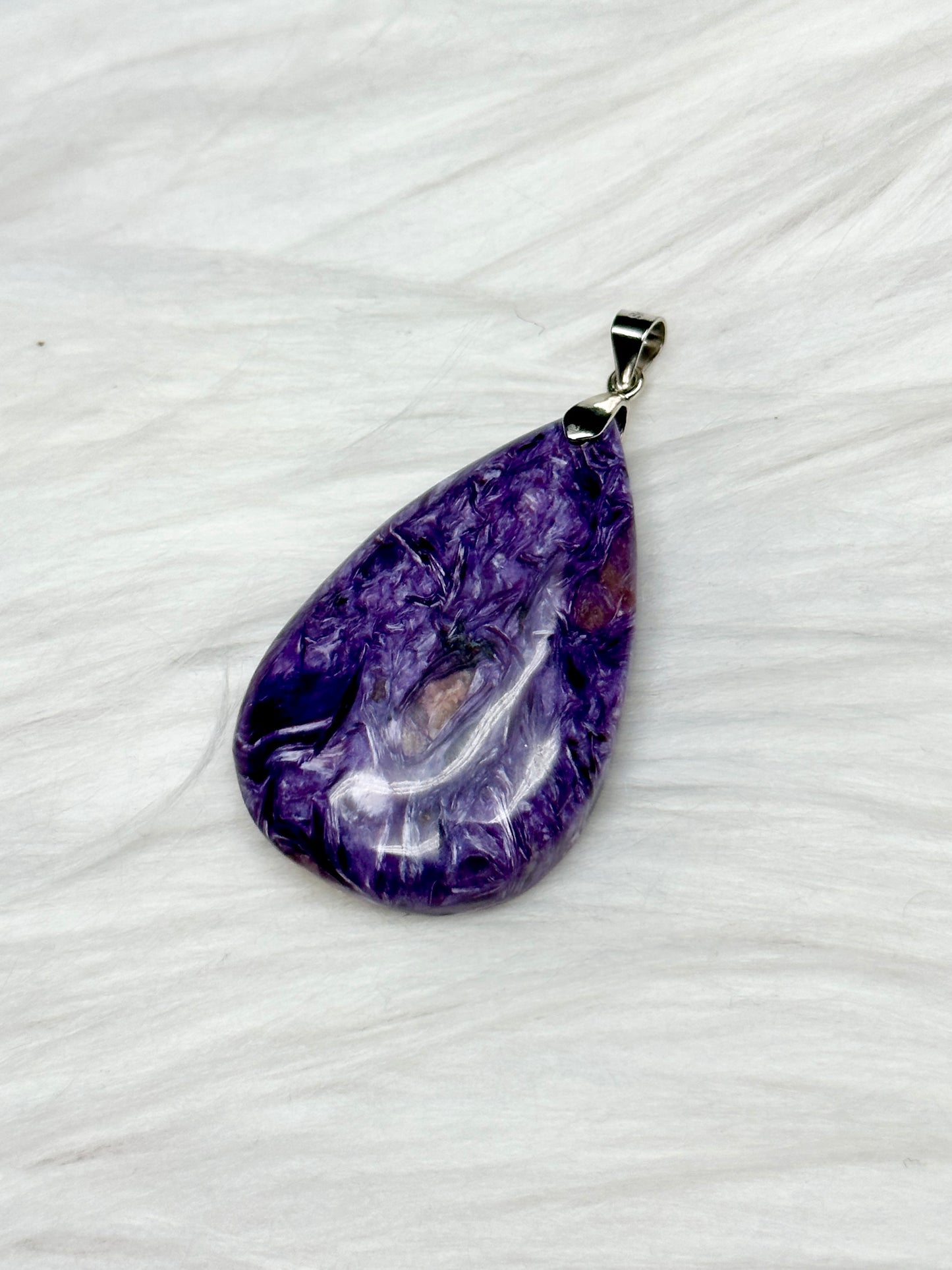 Charoite Crystal Drop Pendant in Sterling Silver - 1.5 Inches of Healing Radianc