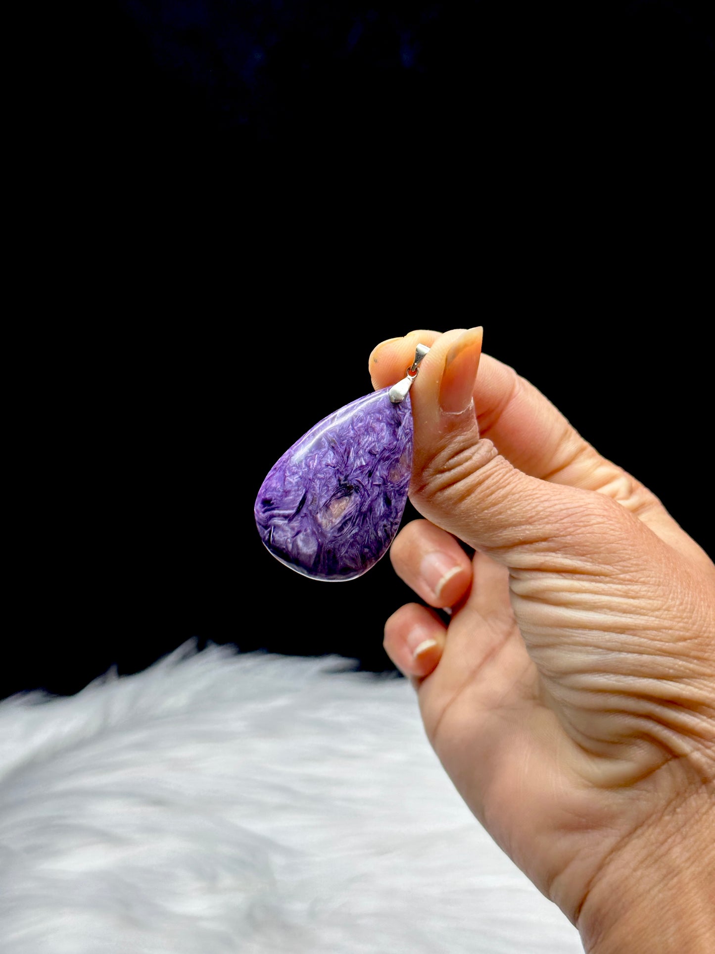 Charoite Crystal Drop Pendant in Sterling Silver - 1.5 Inches of Healing Radianc