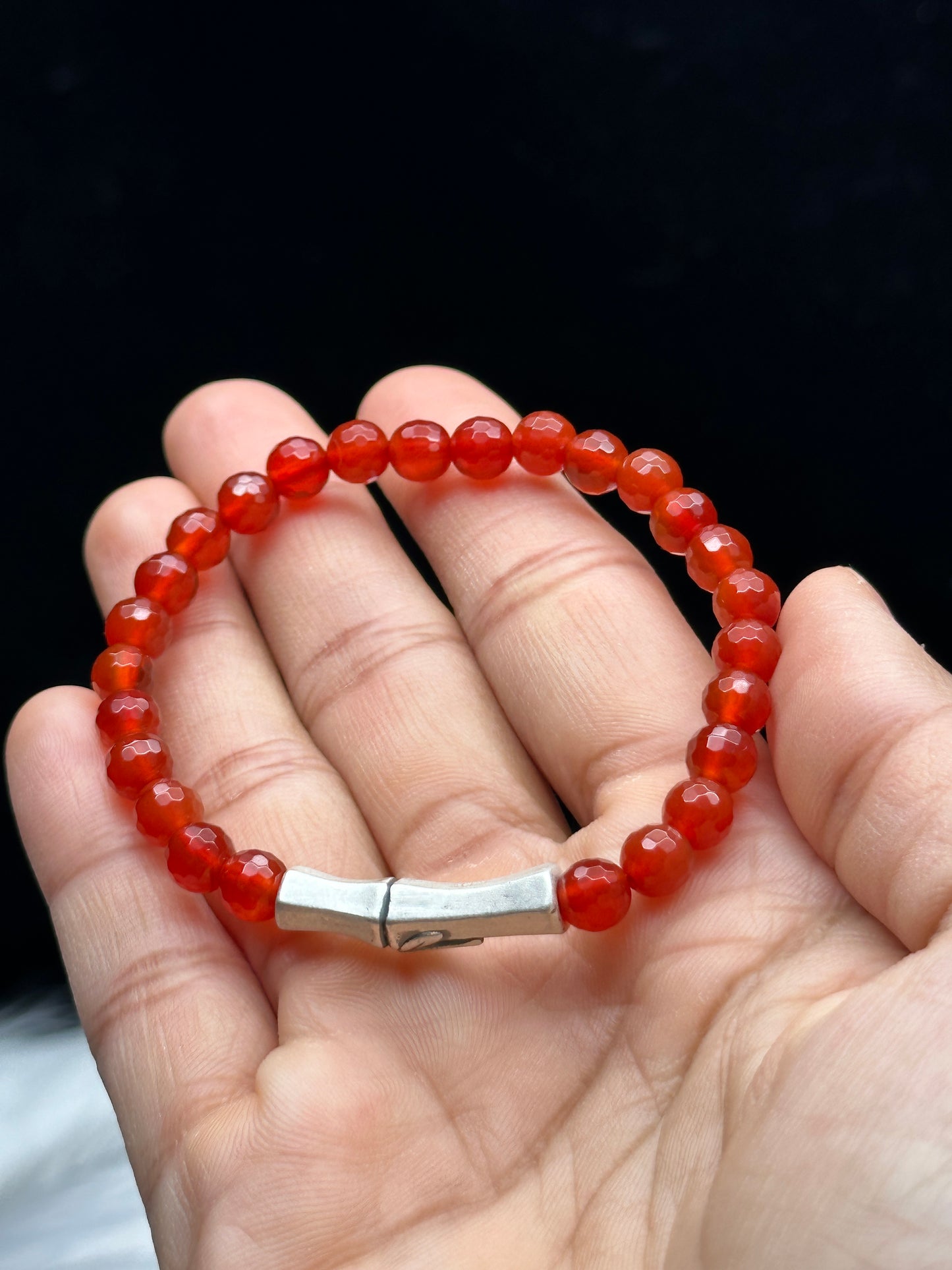 Radiant Carnelian Crystal Bracelet - 6mm Beads with Sterling Silver Accents, Infuse Your Aura with Healing Energy