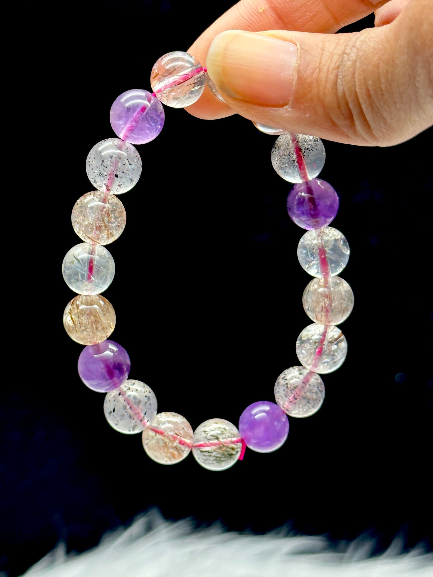 AAA+ Natural Super Seven Purple Rutilated Quartz Healing Bracelet - Crystal Healing Stretch Bracelet - 10mm Beads