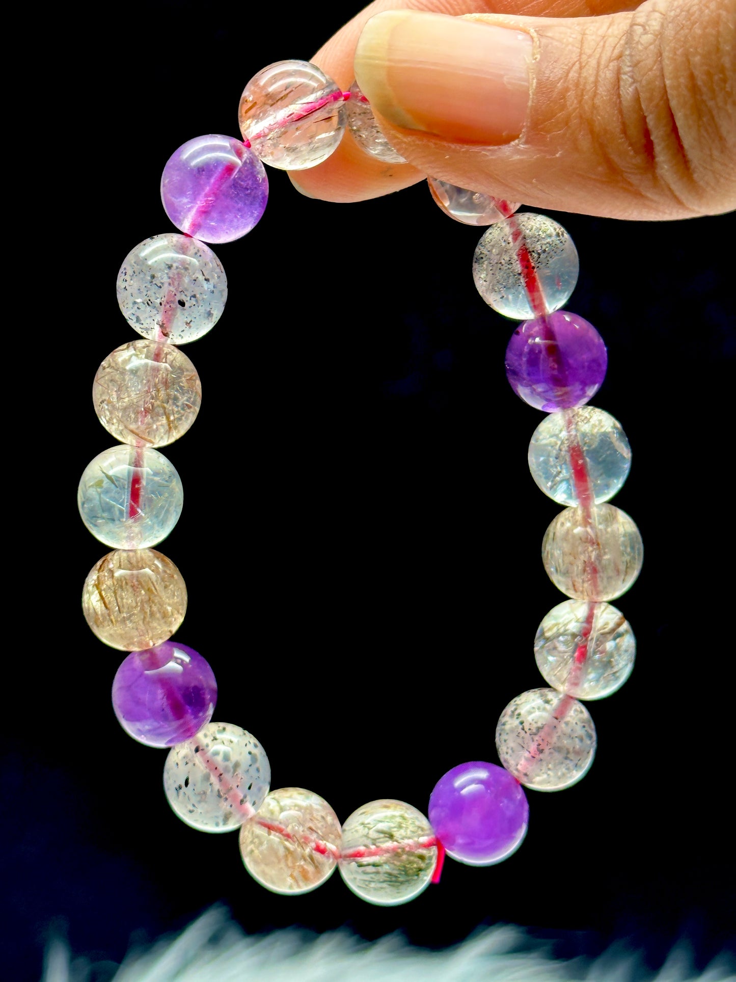 AAA+ Natural Super Seven Purple Rutilated Quartz Healing Bracelet - Crystal Healing Stretch Bracelet - 10mm Beads