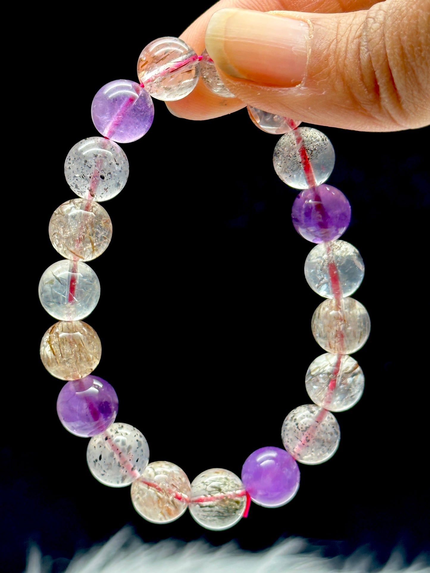 AAA+ Natural Super Seven Purple Rutilated Quartz Healing Bracelet - Crystal Healing Stretch Bracelet - 10mm Beads