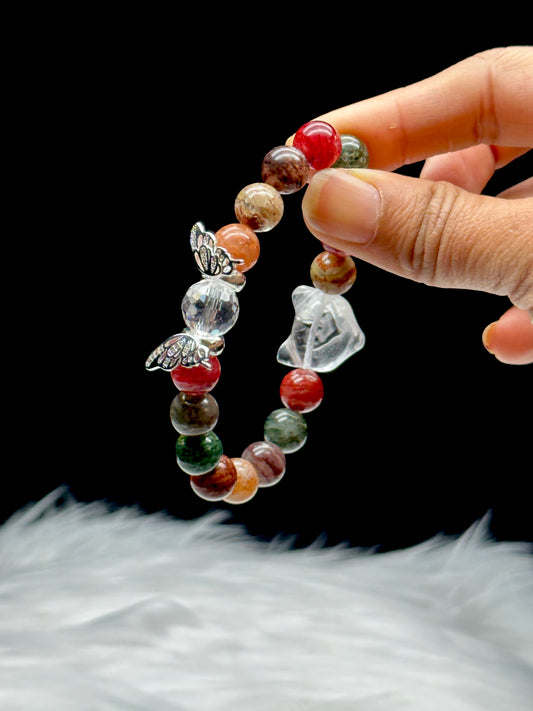 Harmony in Bloom: AAA+ Colorful Lodolite Garden Quartz Crystal Bracelet with S925 Silver Accents