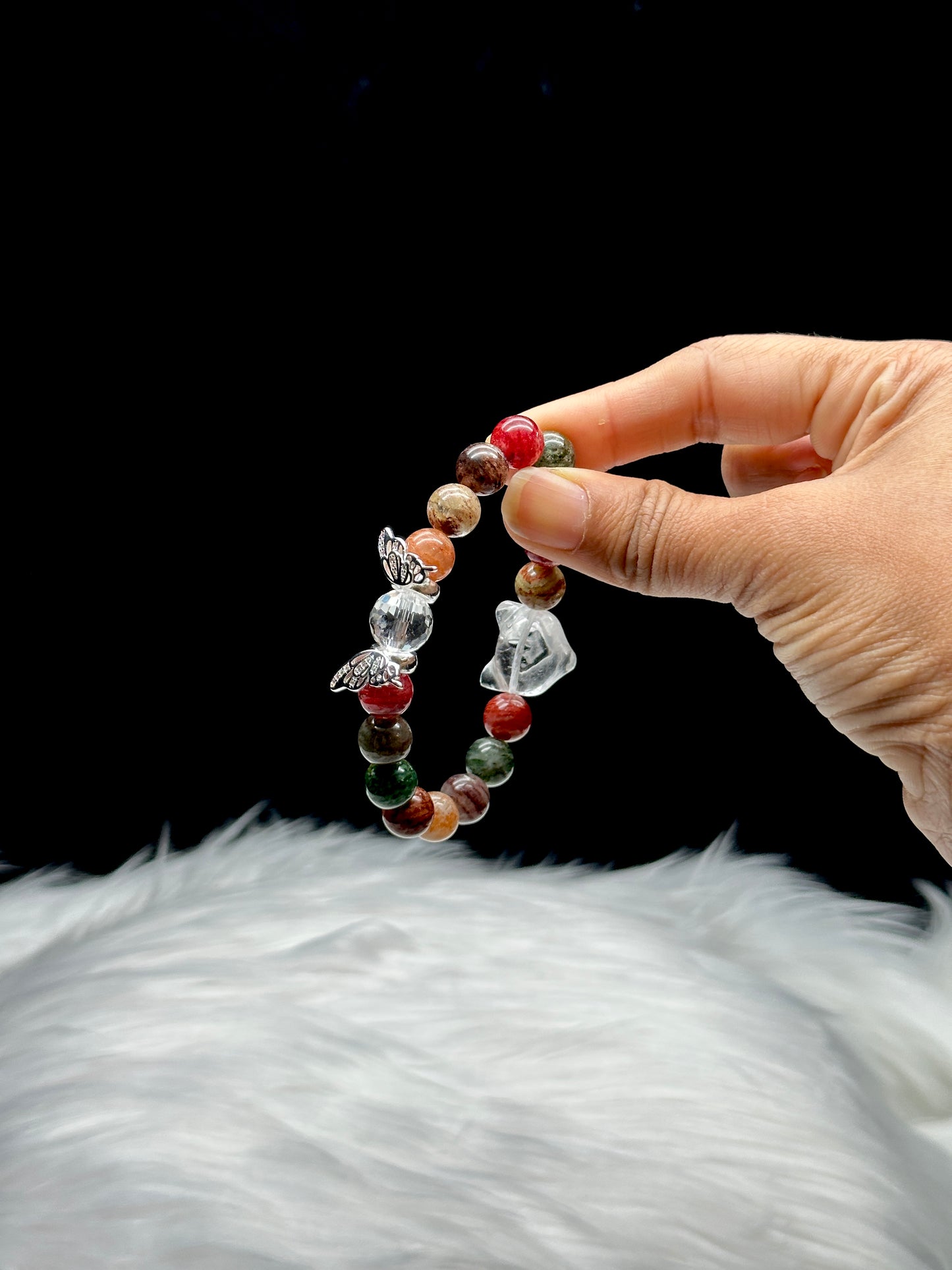 Harmony in Bloom: AAA+ Colorful Lodolite Garden Quartz Crystal Bracelet with S925 Silver Accents