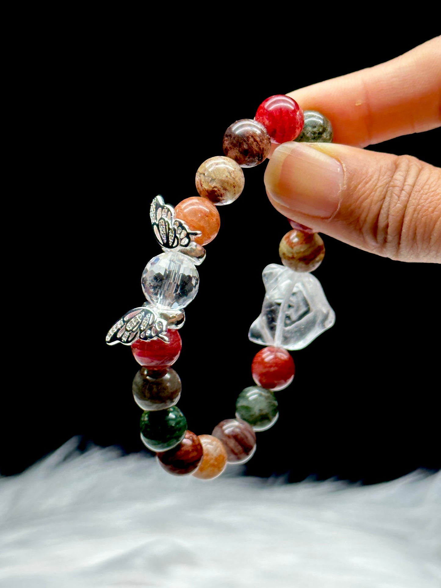 Harmony in Bloom: AAA+ Colorful Lodolite Garden Quartz Crystal Bracelet with S925 Silver Accents