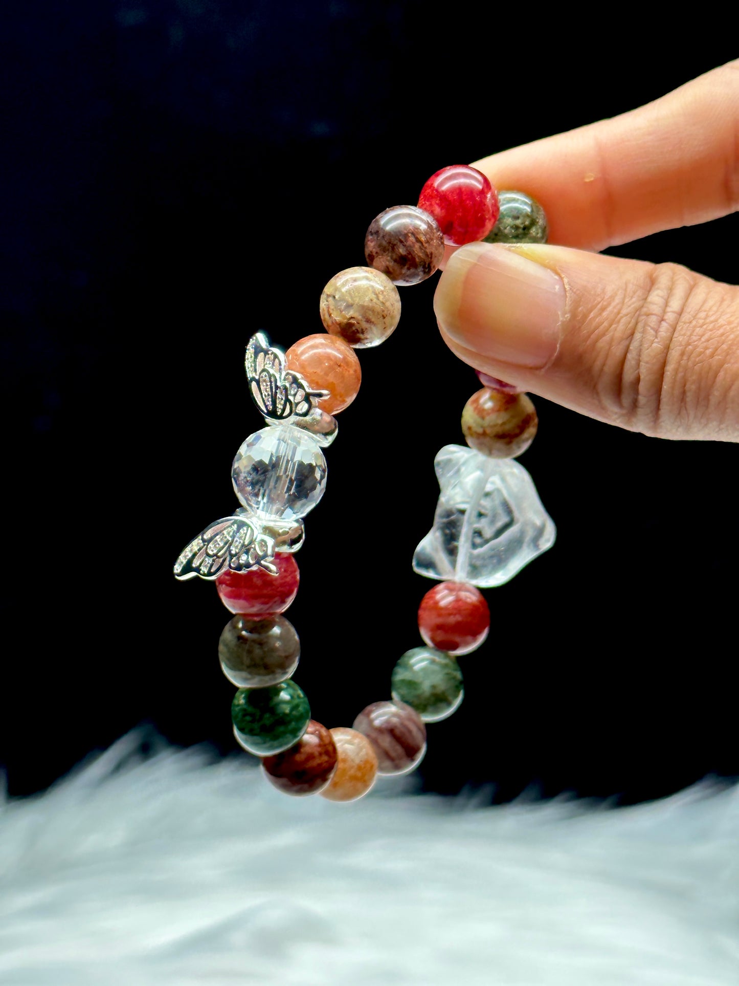 Harmony in Bloom: AAA+ Colorful Lodolite Garden Quartz Crystal Bracelet with S925 Silver Accents