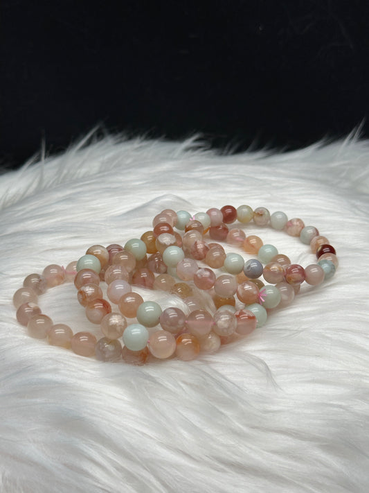 Flower Agate Crystal Healing Stretch Bracelet - Top Quality, 9mm Beads