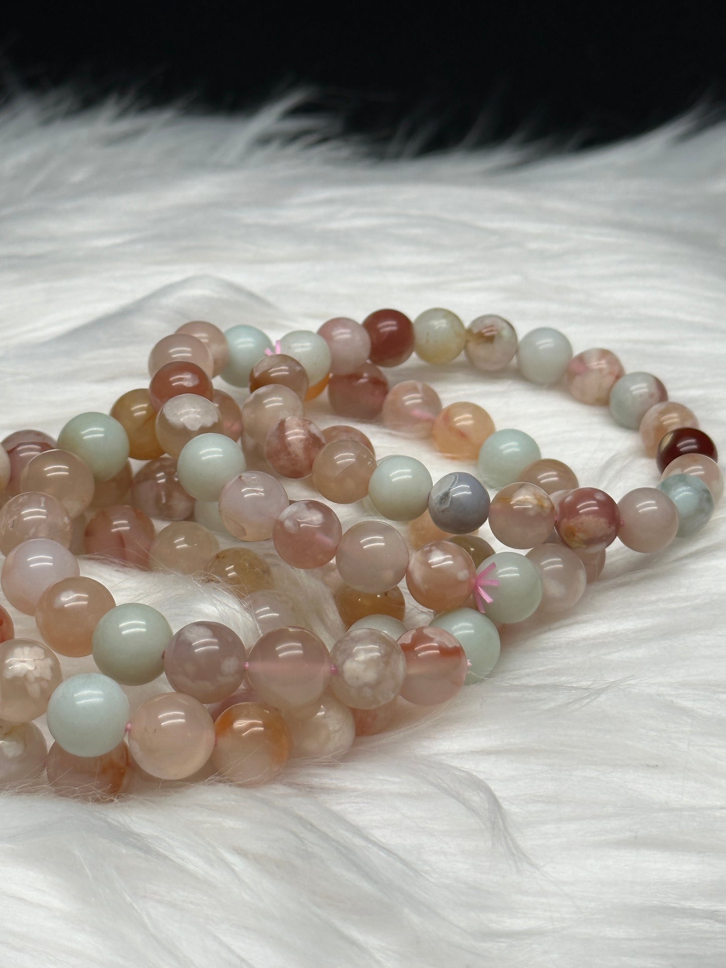 Flower Agate Crystal Healing Stretch Bracelet - Top Quality, 9mm Beads