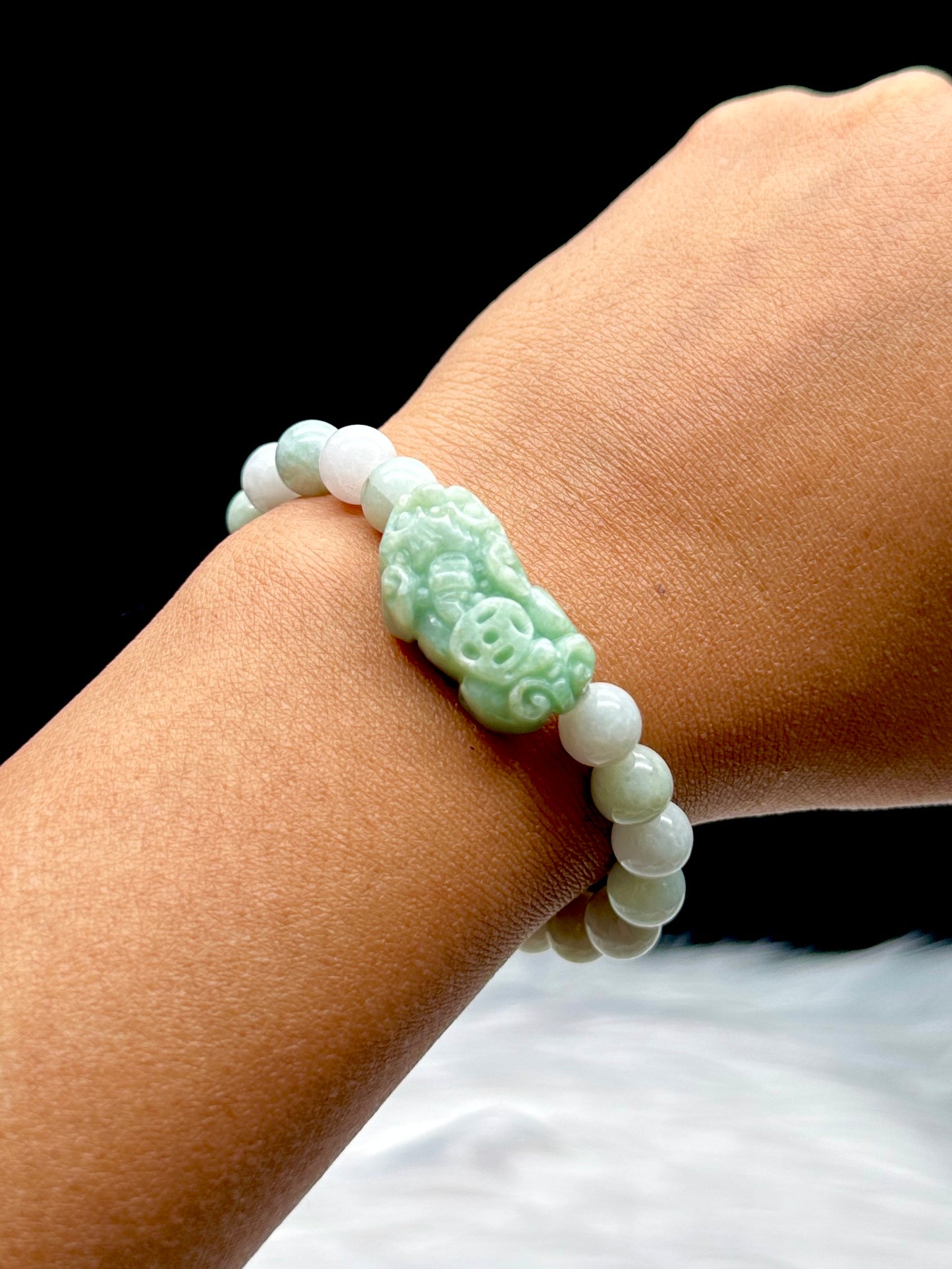 High-Quality Jade Pixiu Crystal Healing Stretch Bracelet - 8mm Bead Size