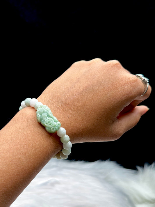 High-Quality Jade Pixiu Crystal Healing Stretch Bracelet - 8mm Bead Size