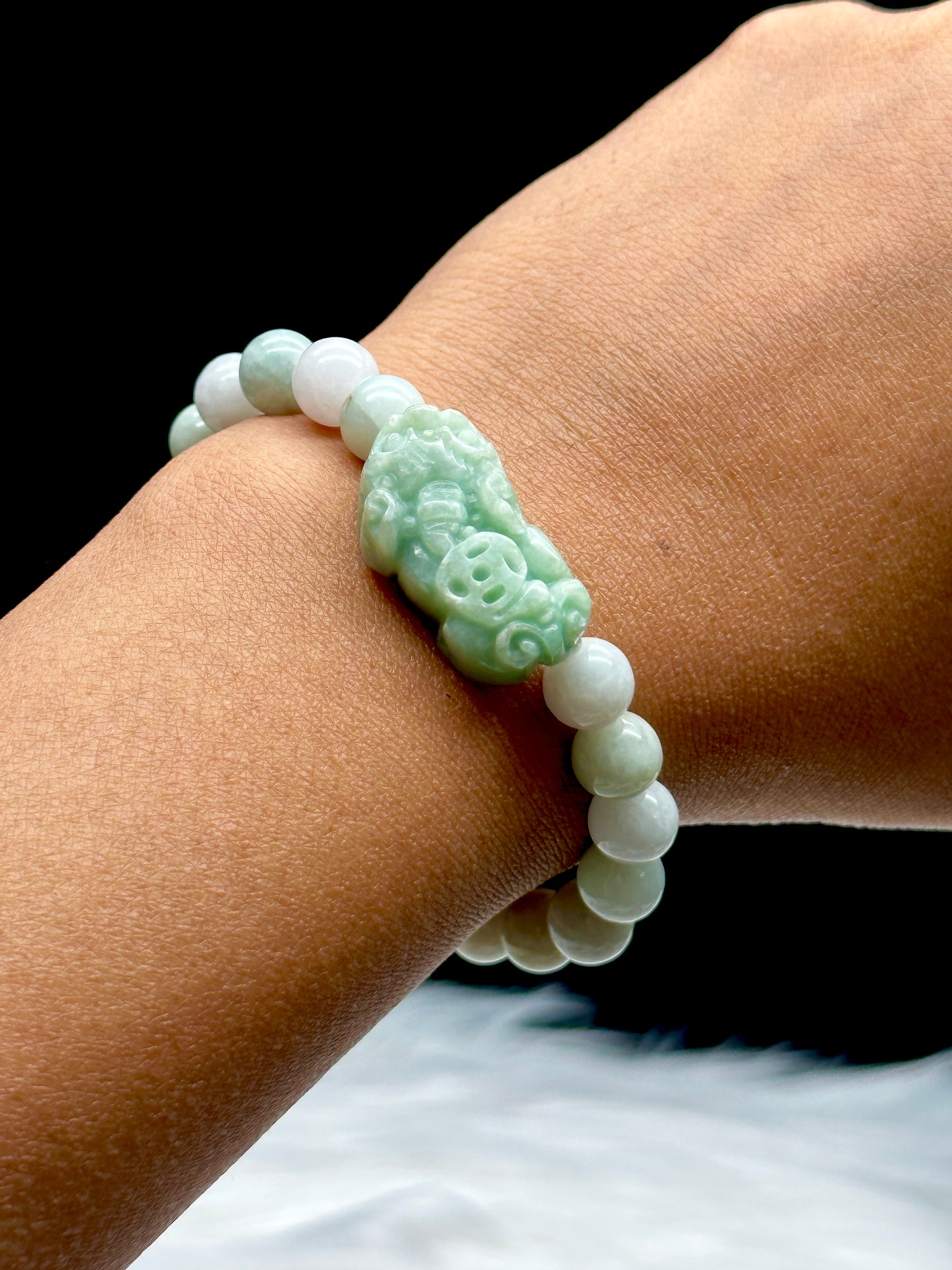 High-Quality Jade Pixiu Crystal Healing Stretch Bracelet - 8mm Bead Size