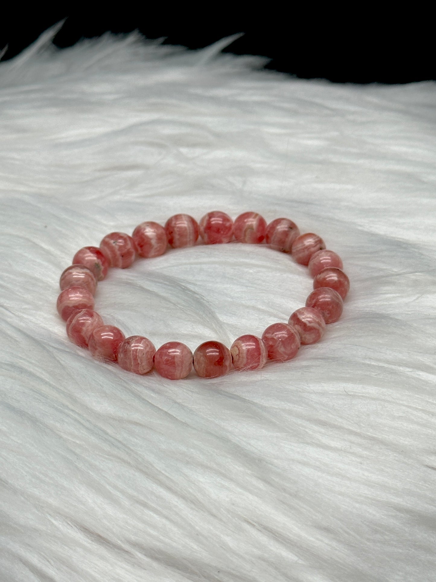 Elevate Your Aura with the Highest Quality Rhodochrosite Crystal Healing Bracelet - 8mm Beads, Stretchable Cord