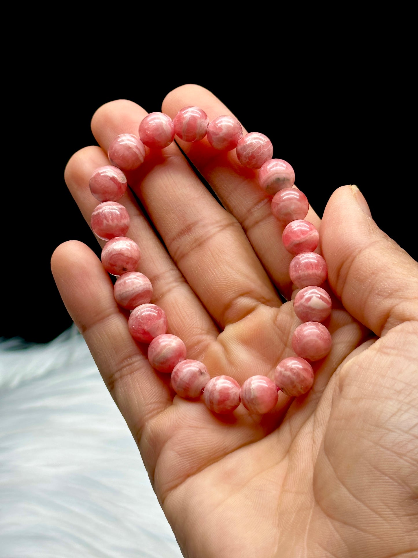 Elevate Your Aura with the Highest Quality Rhodochrosite Crystal Healing Bracelet - 8mm Beads, Stretchable Cord