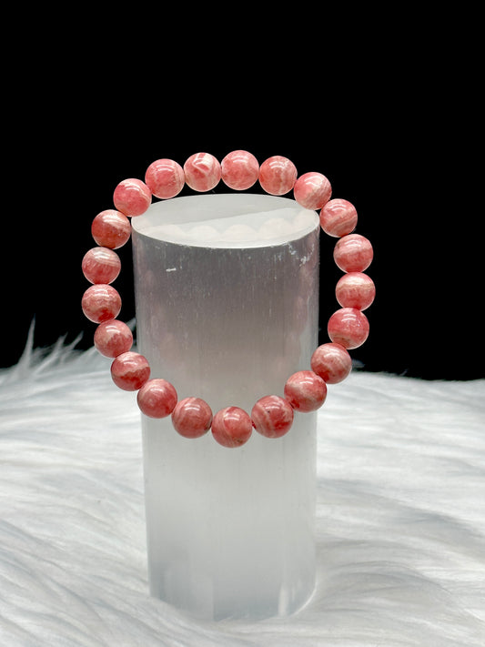 Elevate Your Aura with the Highest Quality Rhodochrosite Crystal Healing Bracelet - 8mm Beads, Stretchable Cord