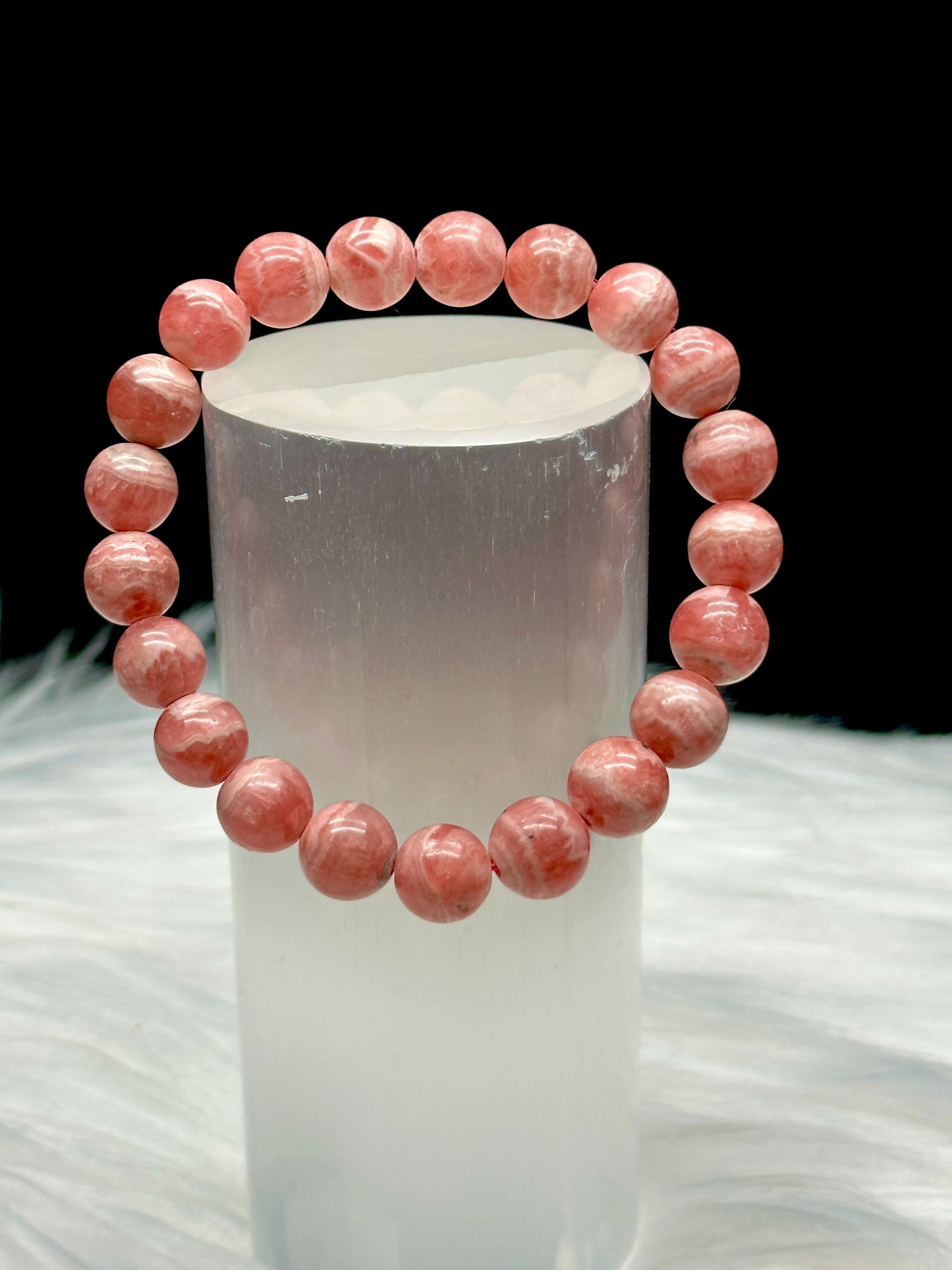 Elevate Your Aura with the Highest Quality Rhodochrosite Crystal Healing Bracelet - 8mm Beads, Stretchable Cord