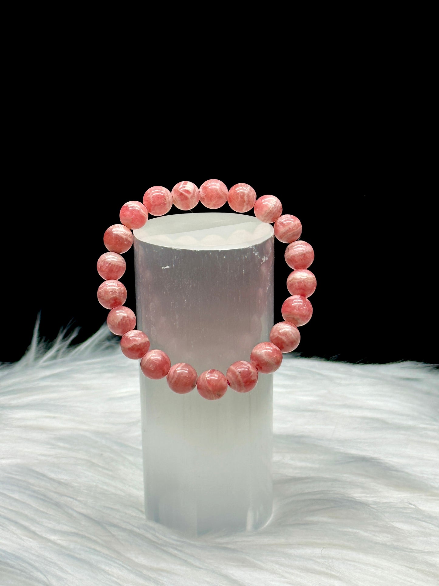 Elevate Your Aura with the Highest Quality Rhodochrosite Crystal Healing Bracelet - 8mm Beads, Stretchable Cord