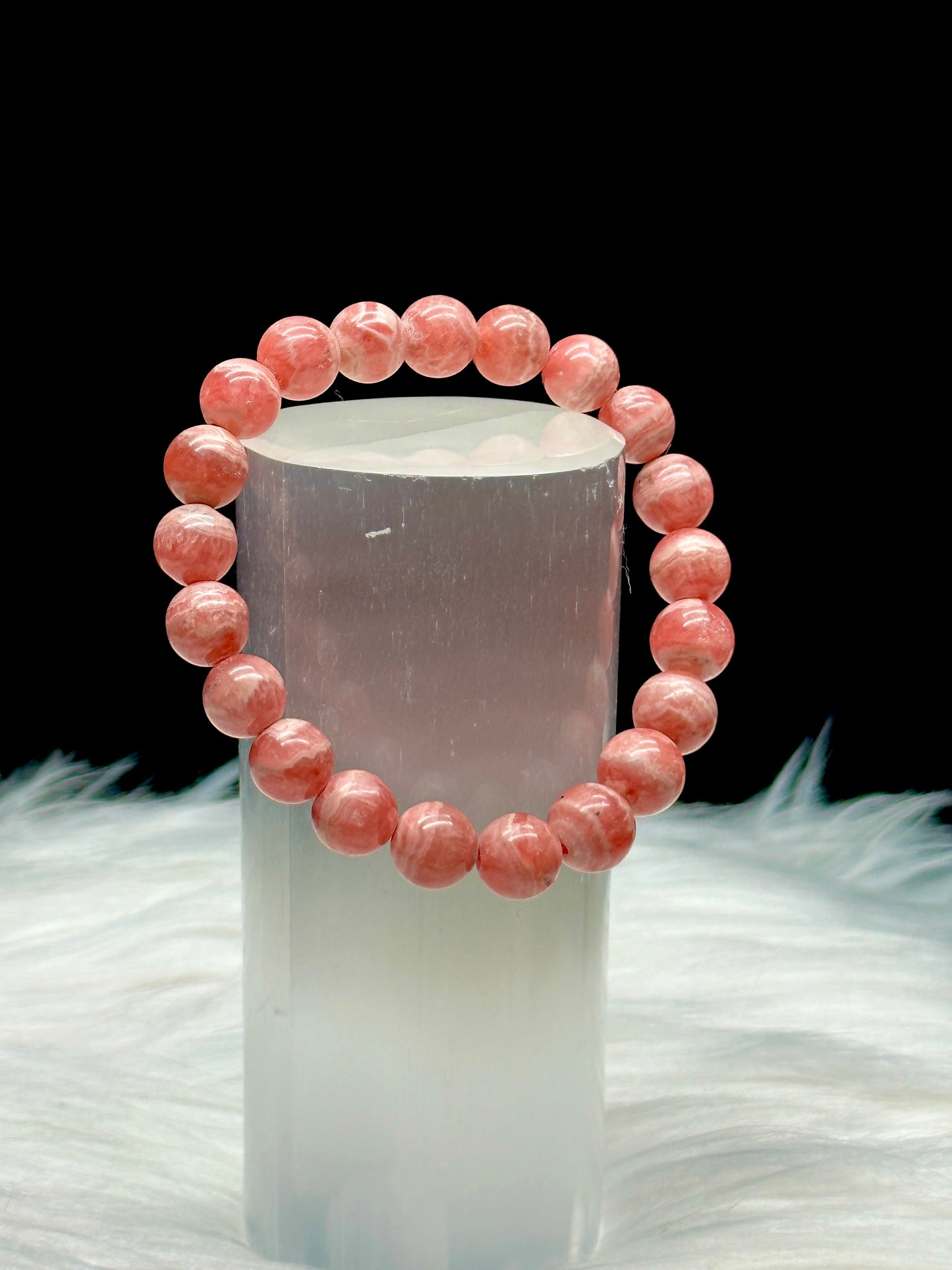 Elevate Your Aura with the Highest Quality Rhodochrosite Crystal Healing Bracelet - 8mm Beads, Stretchable Cord