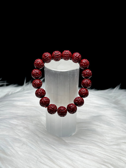 Highest Quality Cinnabar Crystal Feng Shui Lucky Bracelet - Crystal Healing Stretch Bracelett - 12mm Beads