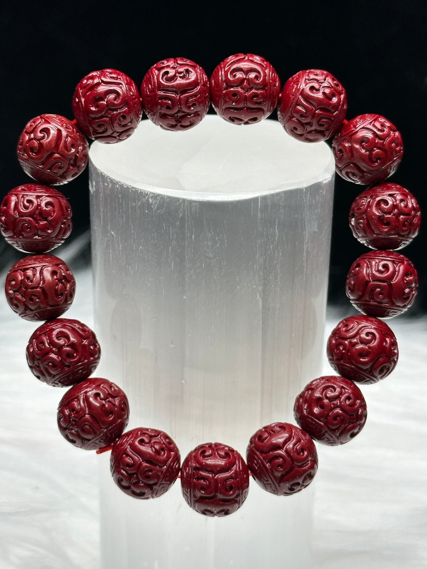 Highest Quality Cinnabar Crystal Feng Shui Lucky Bracelet - Crystal Healing Stretch Bracelett - 12mm Beads