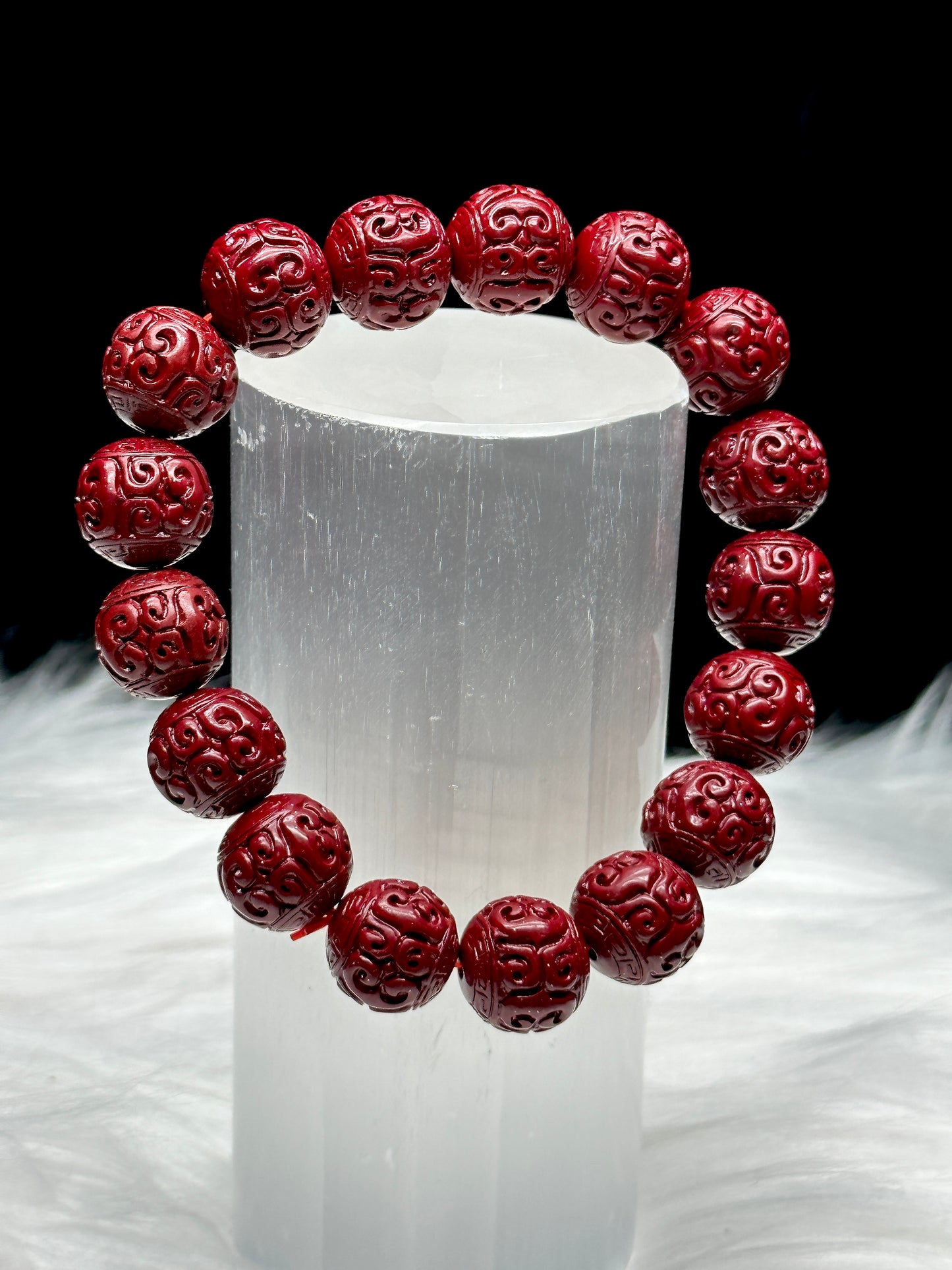 Highest Quality Cinnabar Crystal Feng Shui Lucky Bracelet - Crystal Healing Stretch Bracelett - 12mm Beads