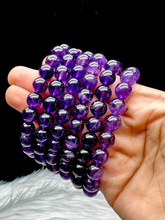 Genuine Amethyst Crystal Healing Stretch Bracelet - 8.2mm Beads, Top-Quality Elegance