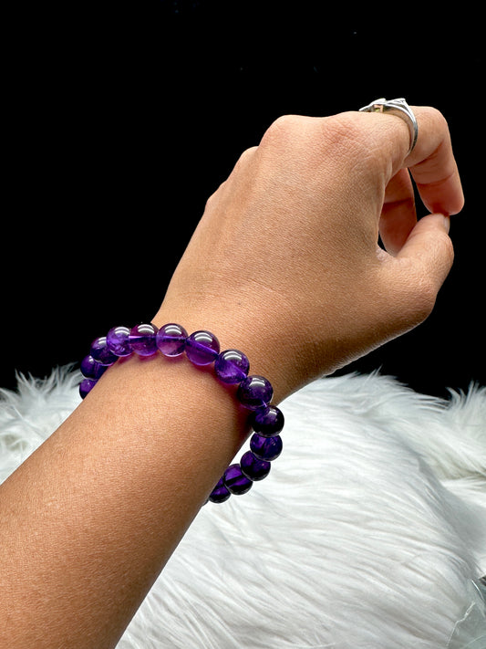 Genuine Amethyst Crystal Healing Stretch Bracelet - 8.2mm Beads, Top-Quality Elegance