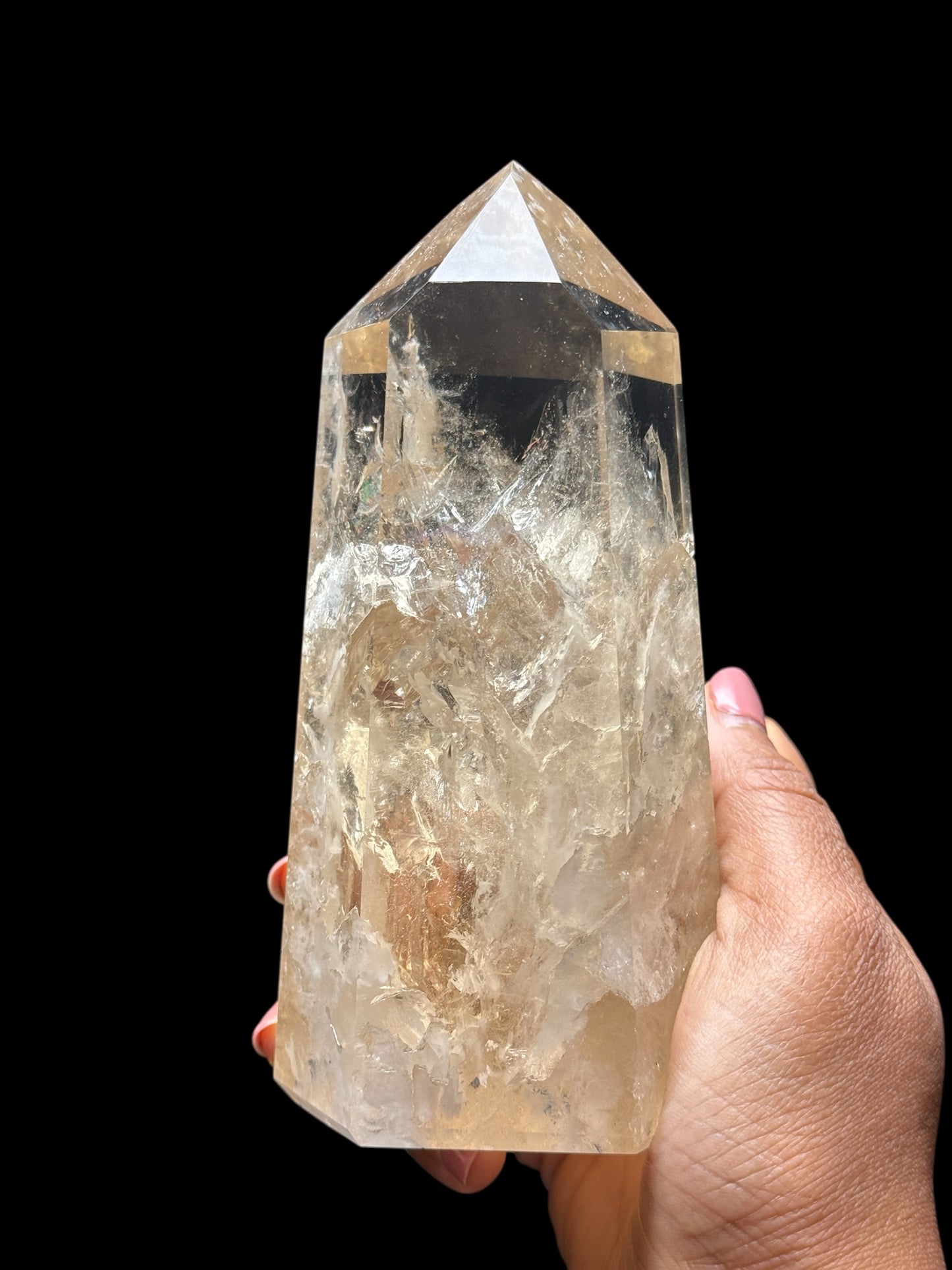 AAA Grade Large Citrine Crystal Point Tower – 6.3 Inches Tall, 841g, Natural Rainbow Inclusions