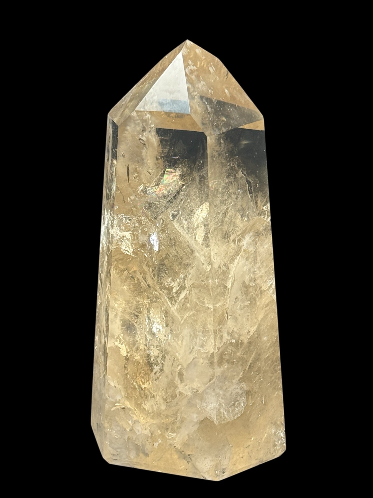 AAA Grade Large Citrine Crystal Point Tower – 6.3 Inches Tall, 841g, Natural Rainbow Inclusions
