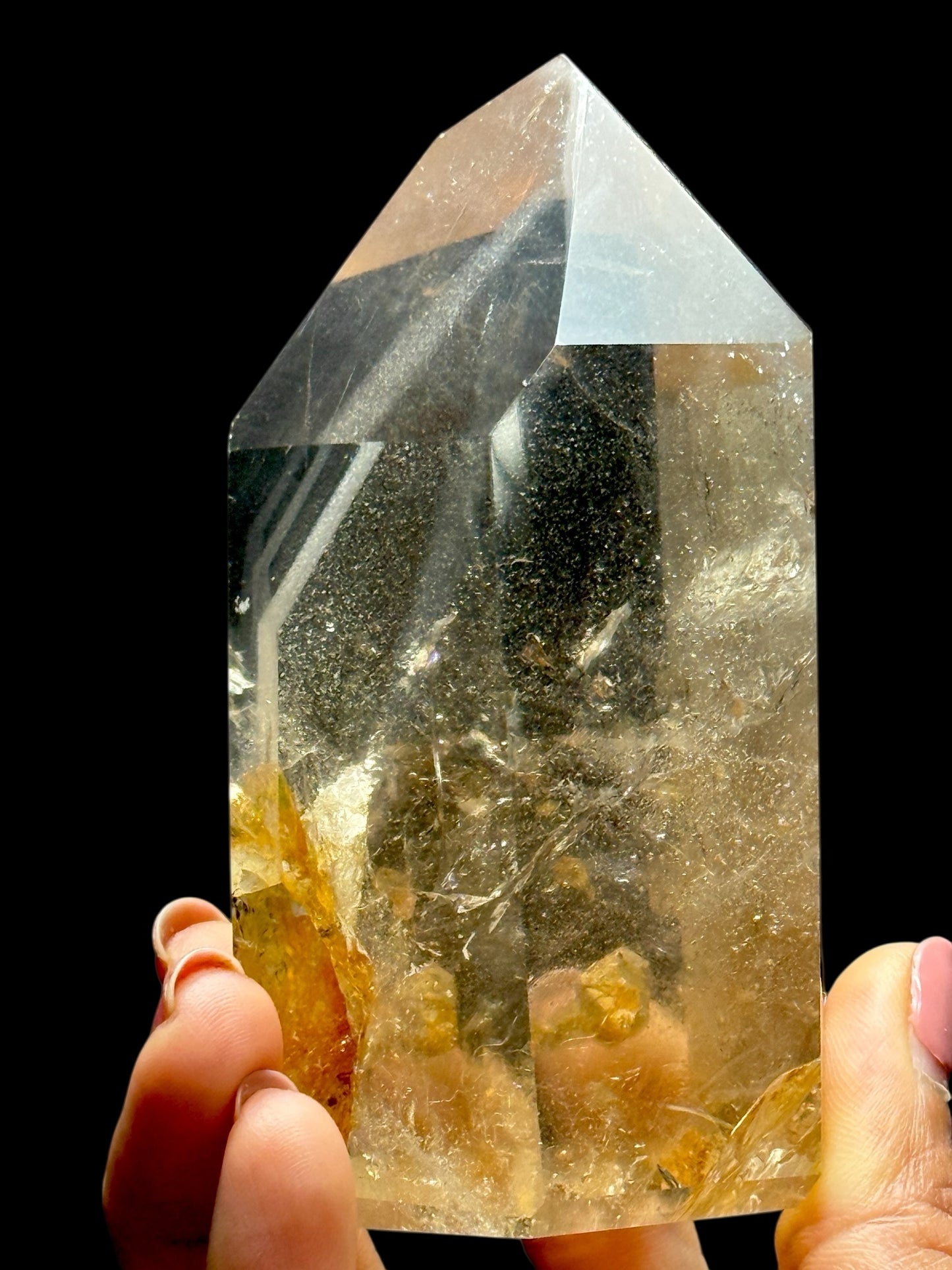 Rare High-Quality Citrine Crystal Point with Internal Phantom – 415g, 4.4 Inches Tall